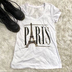 White Paris Burnout V-neck Shirt Graphic Top